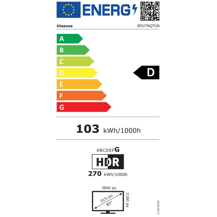Hisense 85’’ U7NQ 4K Ultra HD 3840x2160 ULED FALD Quantum