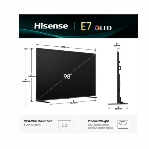 Hisense 98’’ E7Q 4K Ultra HD 3840x2160 Quantum Dot 144Hz