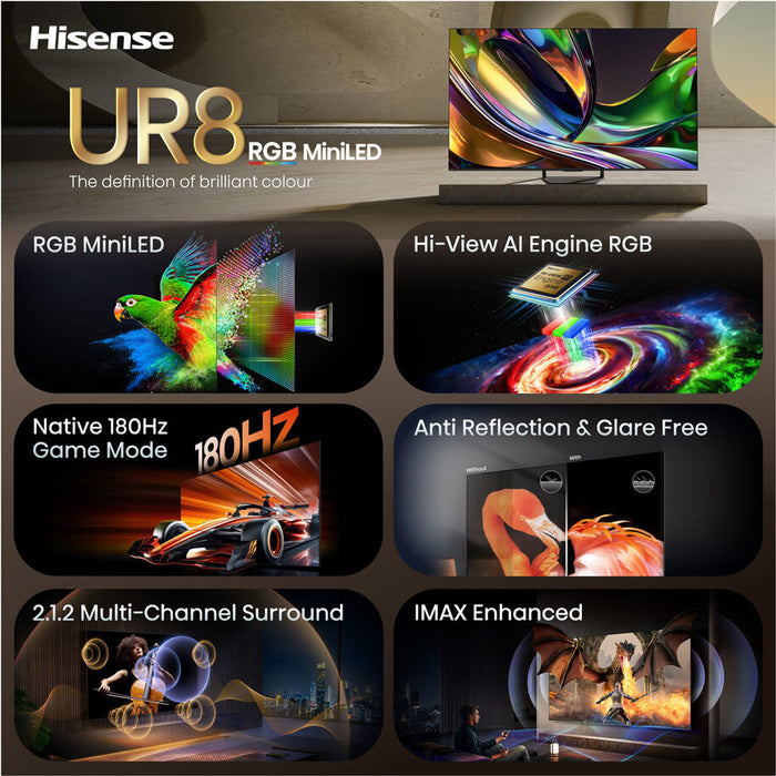 Телевизор HISENSE 55UR8S 4K Ultra HD RGB-Mini LED SMART TV, VIDAA, 55.0 ", 139.0 см