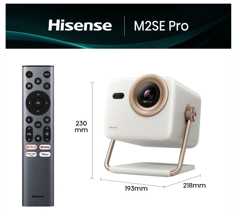 Hisense проектор M2SE-PRO за домашно кино, Ultra HD (3840x2160), HDMI 1x, 1300 лумена, 1000:1, 2 x 10W, VidaaU7, 65"-200", бял
