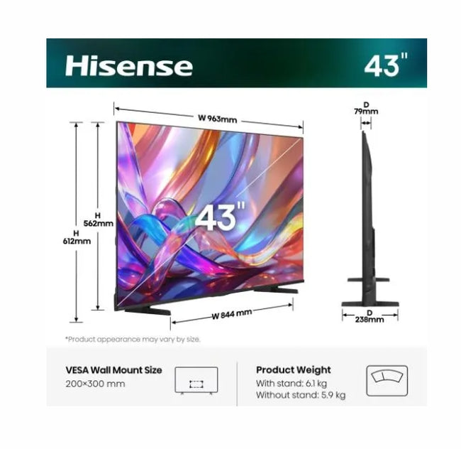 Телевизор HISENSE 43E7S, 43", Hi-QLED, Smart TV, 4K, 60 Hz
