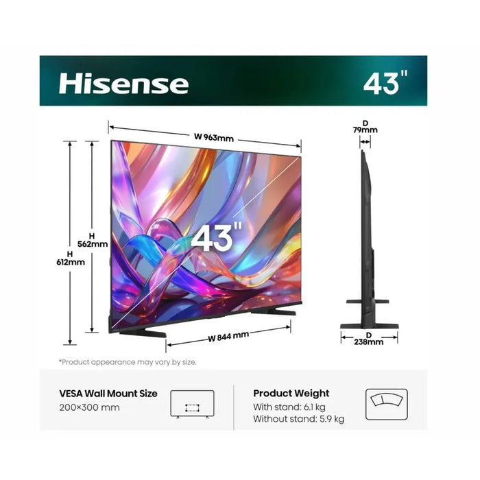 Телевизор HISENSE 43E7S, 43", Hi-QLED, Smart TV, 4K, 60 Hz