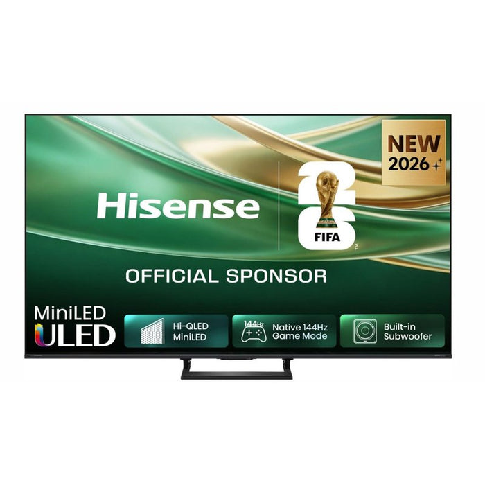 Hisense 55" E8S, 4K Ultra HD 3840x2160, ULED, Quantum Dot, 144 Hz, HDR 10+, HLG, Dolby Vision, DTS Virtual X, Smart TV, WiFi, Светлинен сензор, BT, Anyview Cast, 4xHDMI, 2xUSB, LAN, CI+, DVB-T2/C/S2, Единична стойка, Черен
