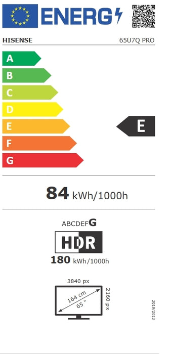 Hisense 65"U7Q Pro, 4K Ultra HD 3840x2160, ULED, FALD, Quantum Dot, 165Hz, IPS, HDR 10+, HLG, Dolby Vision IQ, Dolby Atmos, Smart TV, WiFi 5GHz, WiFi Direct, BT, Anyview Cast, сензор за светлина, Дистанционно със слънчево захранване, 4xHDMI, 2xUSB, LAN, C