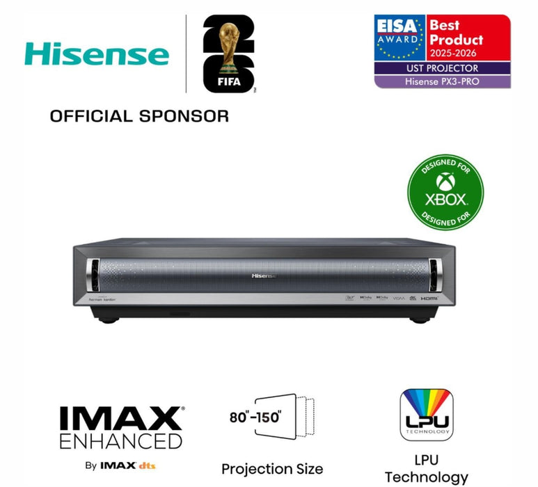 Hisense проектор PX3-PRO Домашно кино, 3000; 1,3x HDMI, 1x LAN, Черен