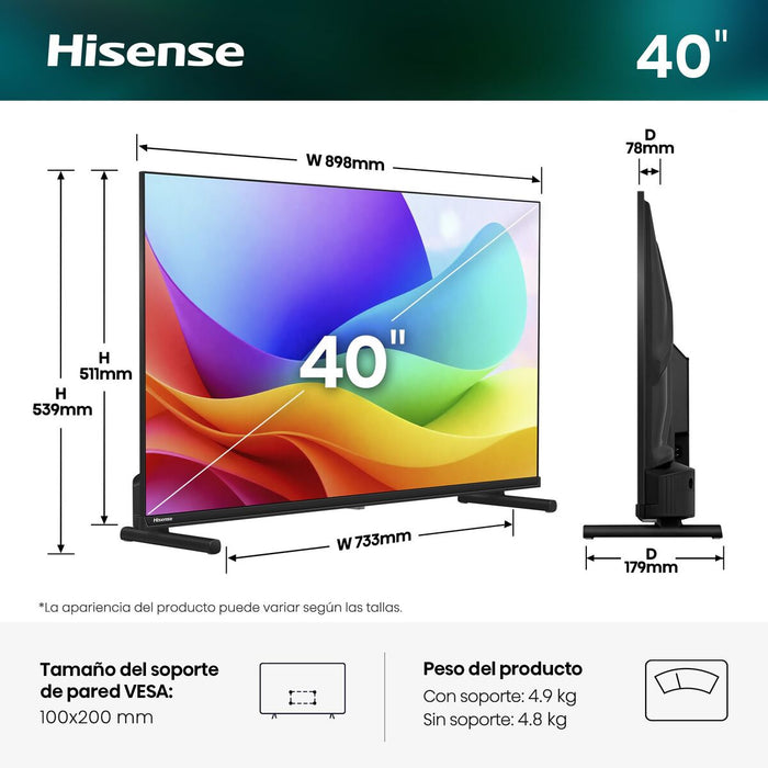 Смарт телевизор Hisense 40A5S 1920 x 1080 px 40" HDR Full HD Dolby Atmos QLED