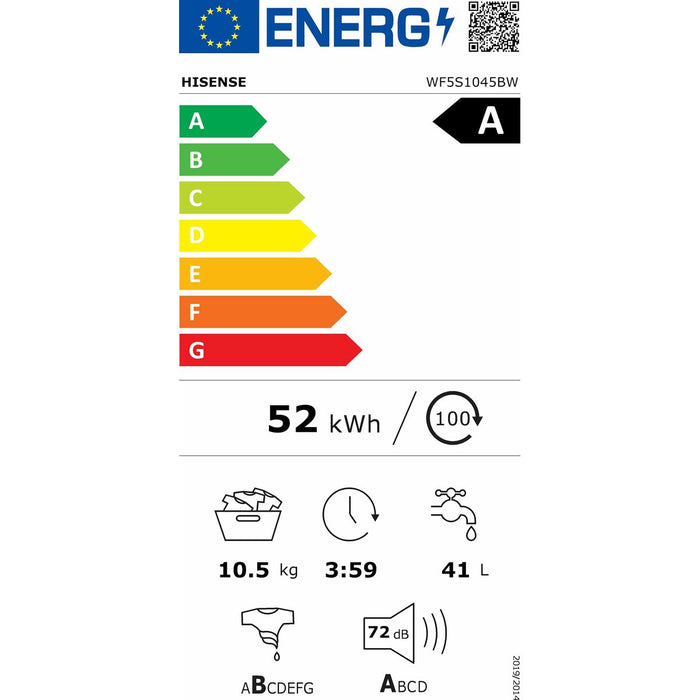 Перална машина Hisense WF5S1045BW 59,5 cm 1400 rpm 10,5 kg