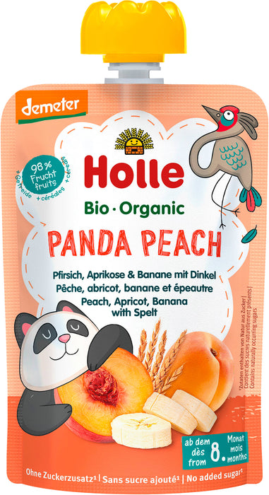 Био пюре Panda Peach с праскова, кайсия, банан и спелта, 8м+, 100 g