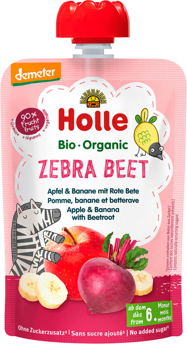 Био пюре Zebra Beet с ябълка, банан и червено цвекло 6м+, 100 g