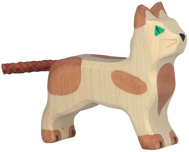 Дървена фигурка Holztiger - Малка изправена котка