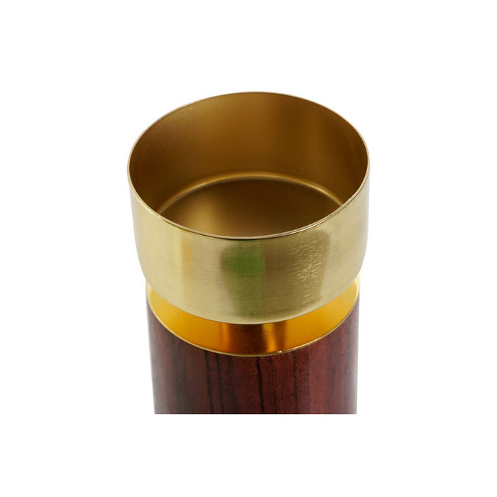 Поставка за свещ Home ESPRIT Кафяв Златен Алуминий Aкациево дърво 8 x 8 x 18 cm