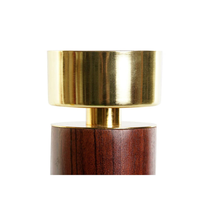 Поставка за свещ Home ESPRIT Кафяв Златен Алуминий Aкациево дърво 8 x 8 x 18 cm