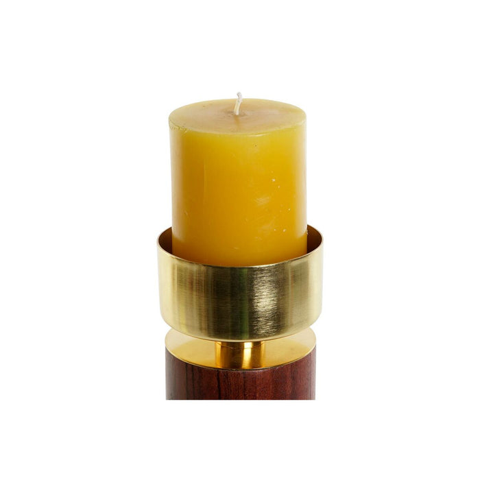 Поставка за свещ Home ESPRIT Кафяв Златен Алуминий Aкациево дърво 8 x 8 x 18 cm