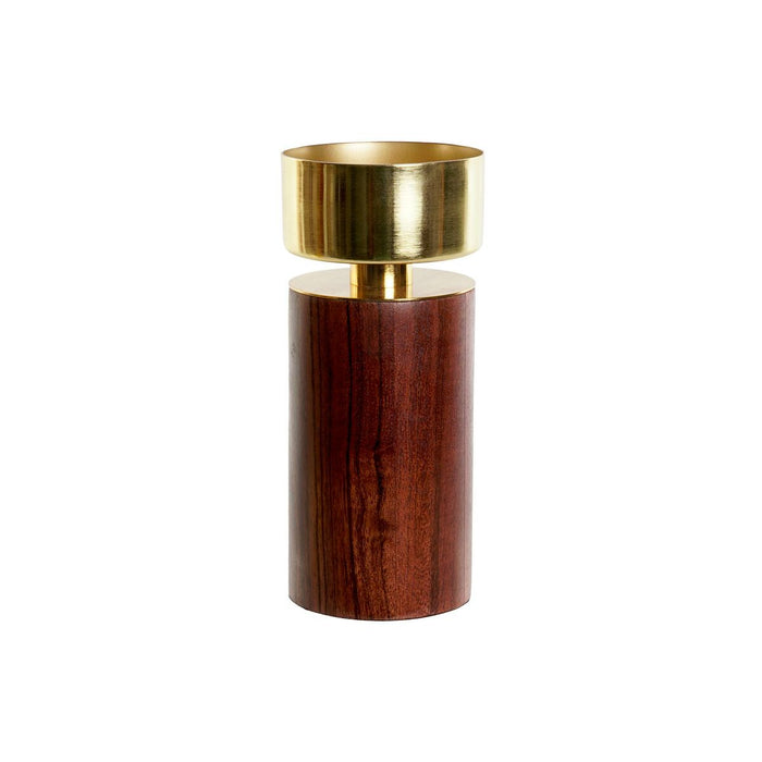 Поставка за свещ Home ESPRIT Кафяв Златен Алуминий Aкациево дърво 8 x 8 x 18 cm