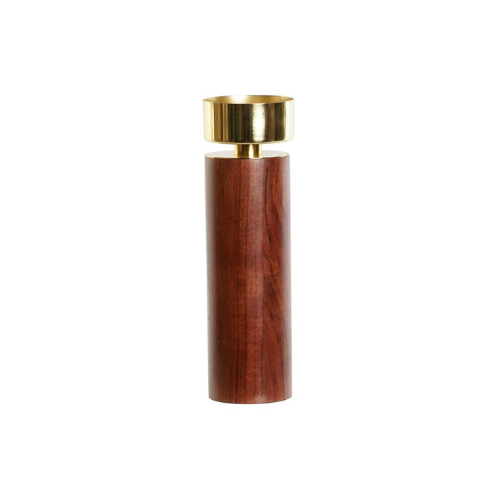 Поставка за свещ Home ESPRIT Кафяв Златен Алуминий Aкациево дърво 8 x 8 x 27 cm