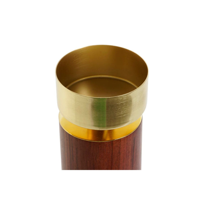 Поставка за свещ Home ESPRIT Кафяв Златен Алуминий Aкациево дърво 8 x 8 x 27 cm