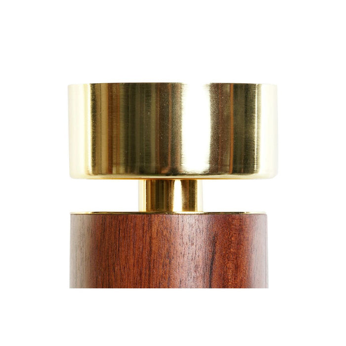 Поставка за свещ Home ESPRIT Кафяв Златен Алуминий Aкациево дърво 8 x 8 x 27 cm