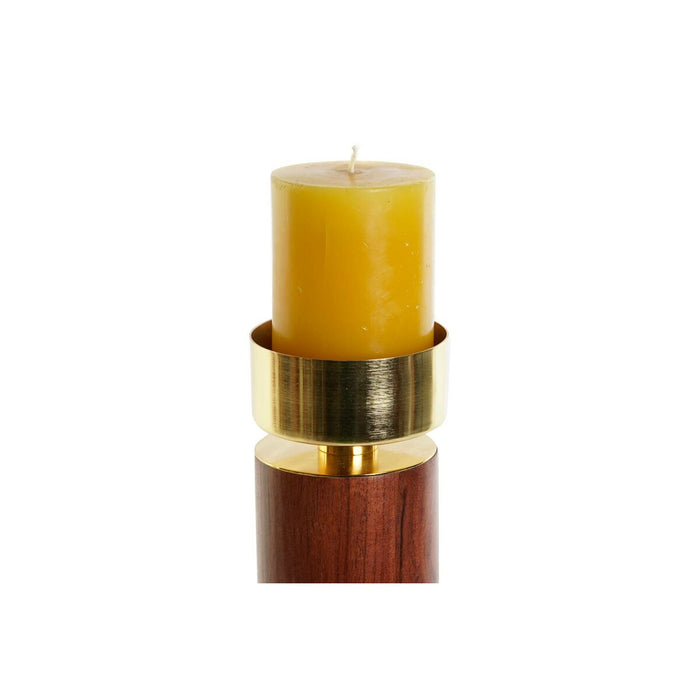 Поставка за свещ Home ESPRIT Кафяв Златен Алуминий Aкациево дърво 8 x 8 x 27 cm