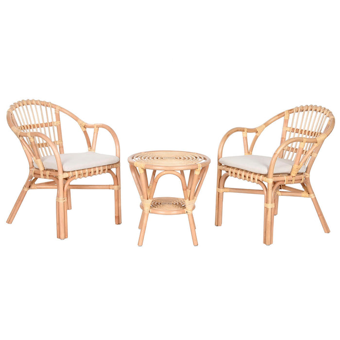 Комплект от маса с 2 стола Home ESPRIT Бял Естествен 50 x 50 x 50 cm