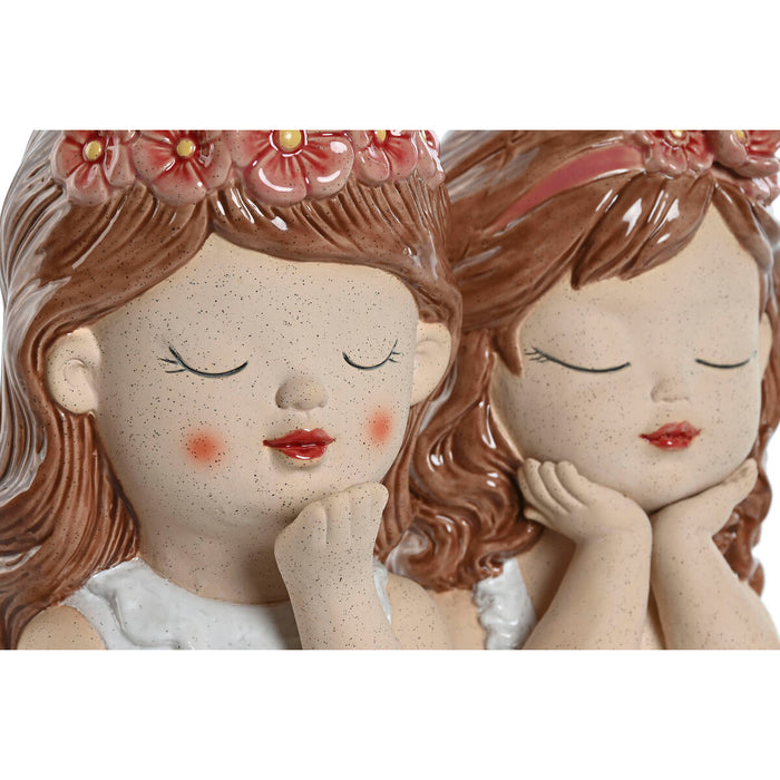 Саксия Home ESPRIT Бял Бежов Розов Dolomite chica 12 x 14 x 18 cm (2 броя)