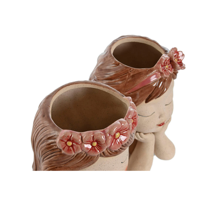 Саксия Home ESPRIT Бял Бежов Розов Dolomite chica 12 x 14 x 18 cm (2 броя)