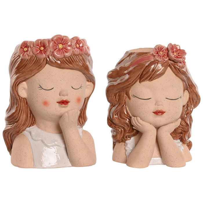 Саксия Home ESPRIT Бял Бежов Розов Dolomite chica 12 x 14 x 18 cm (2 броя)