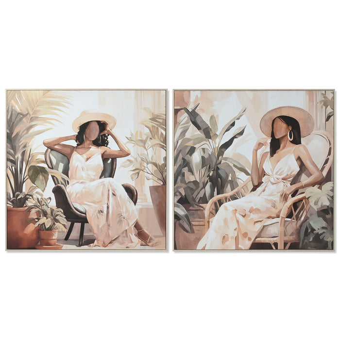 Картина Home ESPRIT Зелен Бежов chica Град 100 x 3,5 x 100 cm (2 броя)