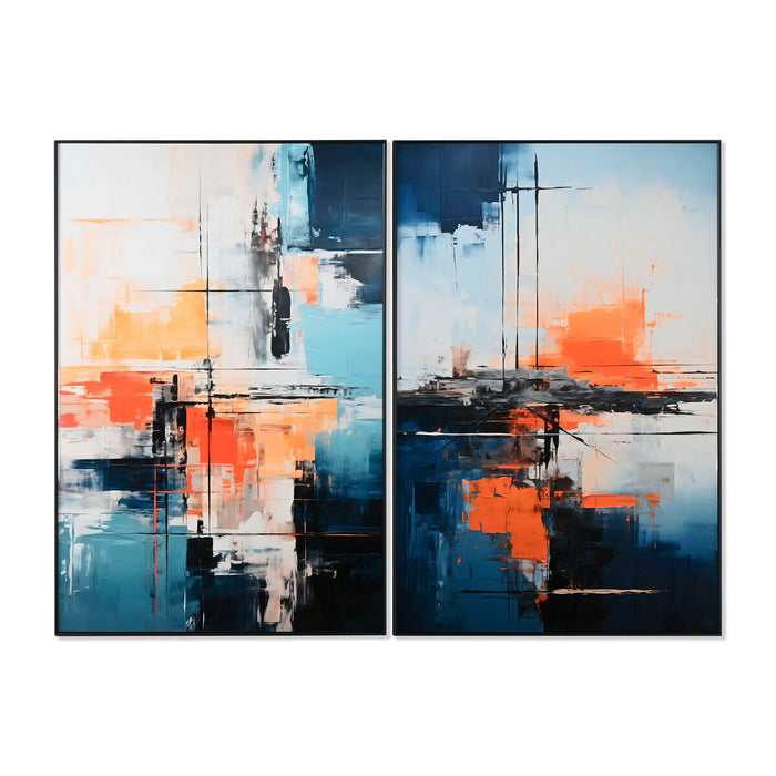 Картина Home ESPRIT Син Бял Абстрактен Град 80 x 3,5 x 120 cm (2 броя)