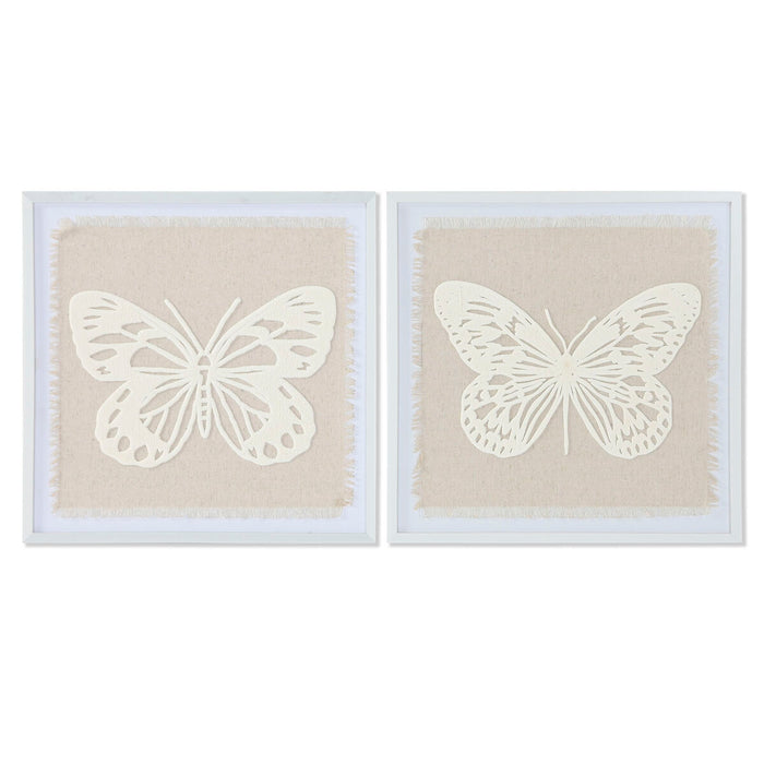 Картина Home ESPRIT Бял Бежов Пеперуди Shabby Chic 40 x 2,2 x 40 cm (2 броя)