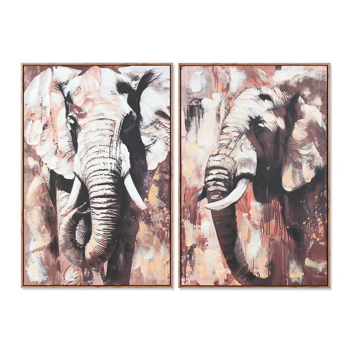 Картина Home ESPRIT Кафяв Сив Слон Колониален 60 x 3,5 x 90 cm (2 броя)