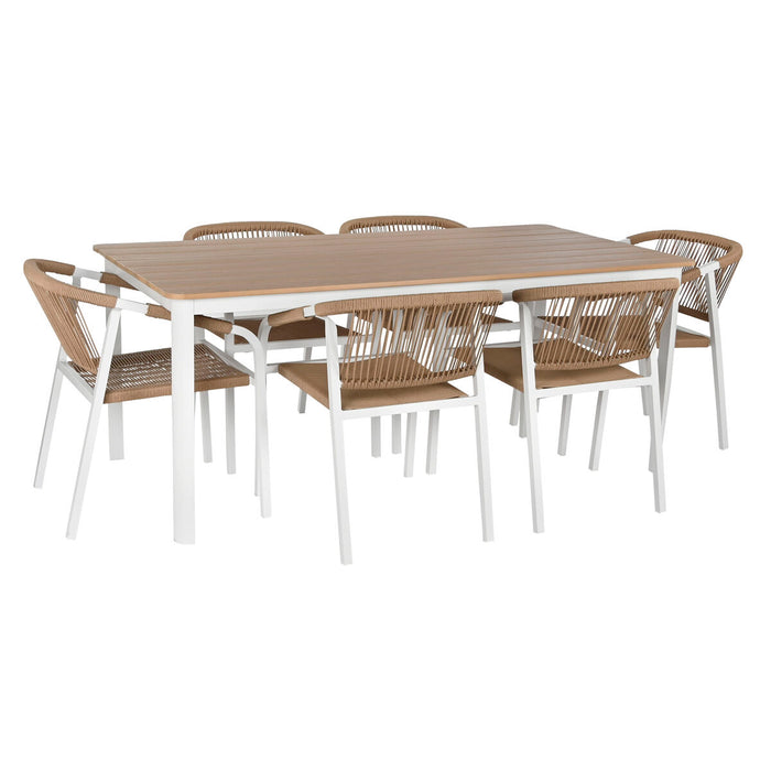 Комплект от маса с 6 стола Home ESPRIT Бял Естествен 180 x 90 x 75 cm