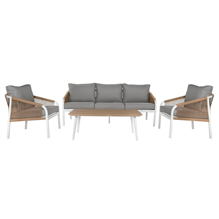 Комплект от Маса и 3 Кресла Home ESPRIT Бял Естествен Светло сив 189 x 73 x 84 cm