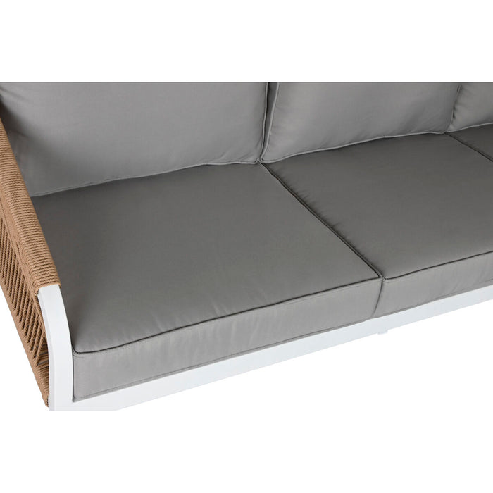 Комплект от Маса и 3 Кресла Home ESPRIT Бял Естествен Светло сив 189 x 73 x 84 cm