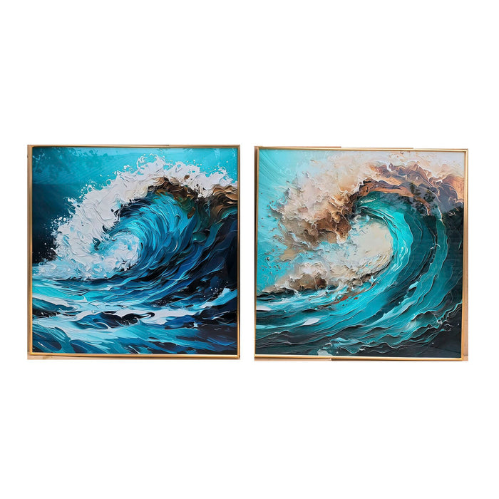 Картина Home ESPRIT Син Бял Кафяв Море и океан 80 x 3,5 x 80 cm (2 броя)