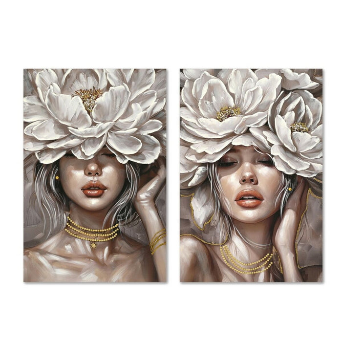Картина Home ESPRIT Бял Бежов Lilled романтичен 60 x 3 x 90 cm (2 броя)