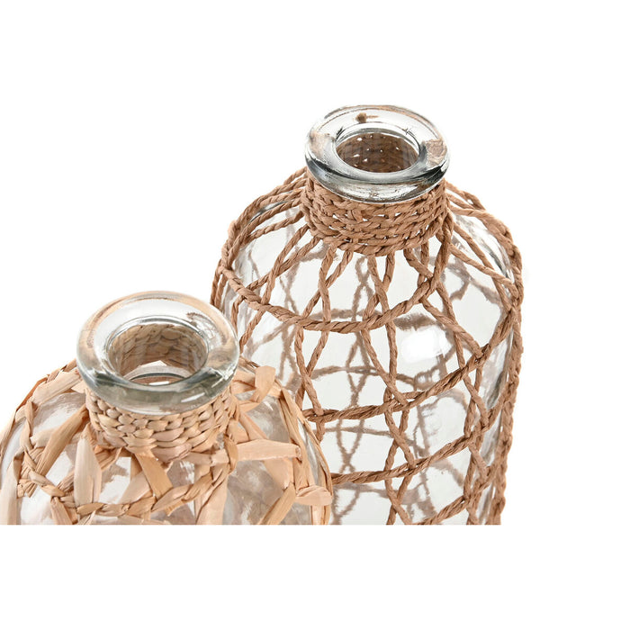 Ваза Home ESPRIT Прозрачен Светло кафяв Кристал Естествен Средиземноморско 12 x 12 x 33 cm (2 броя)