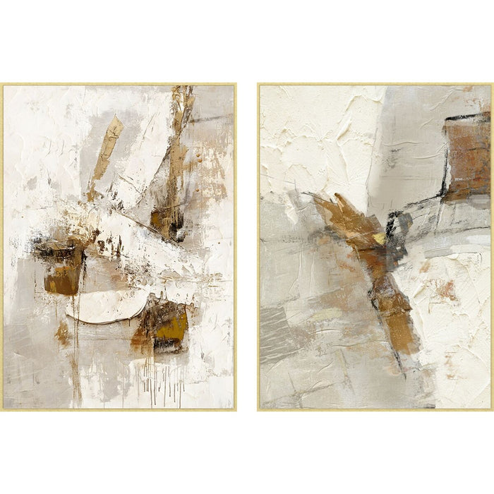 Картина Home ESPRIT Бял Златен Абстрактен Модерен 103 x 4,5 x 143 cm (2 броя)