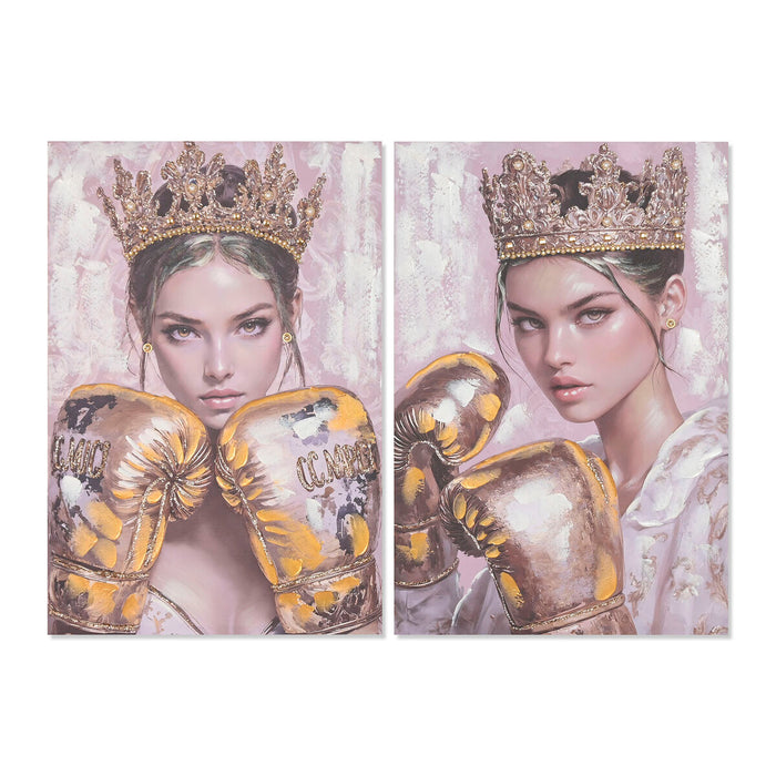 Пластно Home ESPRIT Розов Златен Бокс ръкавица 60 x 3 x 90 cm (2 броя)