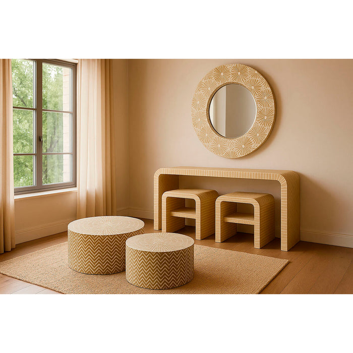 Стенно огледало Home ESPRIT Бял Кафяв Мозайка Тропически 100 x 4 x 100 cm