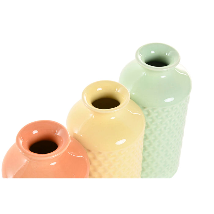 Ваза Home ESPRIT Зелен Бежов Сив теракота Dolomite 9 x 9 x 19 cm (3 броя)