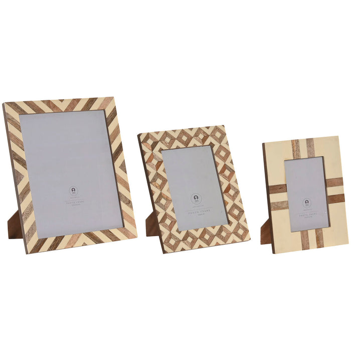 Рамка за снимки Home ESPRIT Бял Естествен Смола Кост Модерен (3 броя)