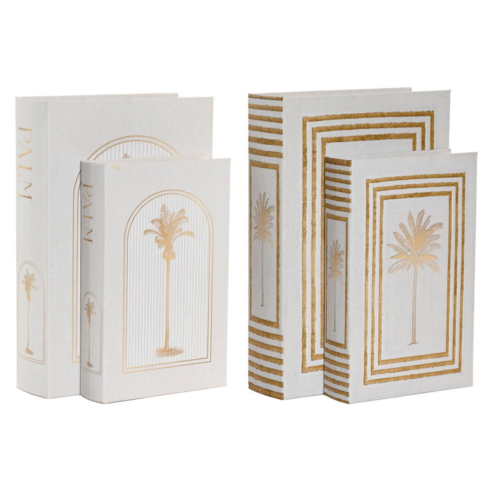 Декоративна кутия Home ESPRIT Бял Златен Дървен MDF (2 броя)