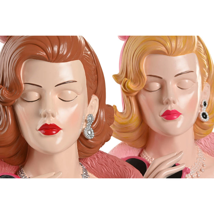 Декоративна фигурка Home ESPRIT Жълт Кафяв Розов Дама 21,5 X 17,5 X 29 CM (2 броя)