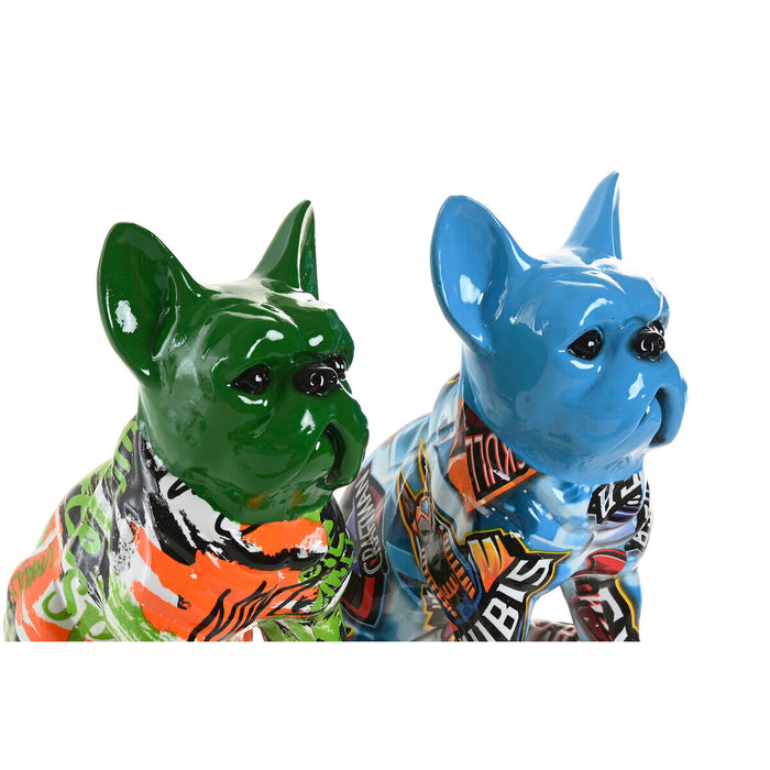 Декоративна фигурка Home ESPRIT Син Зелен Многоцветен Куче 9,5 X 13 X 16 CM (2 броя)