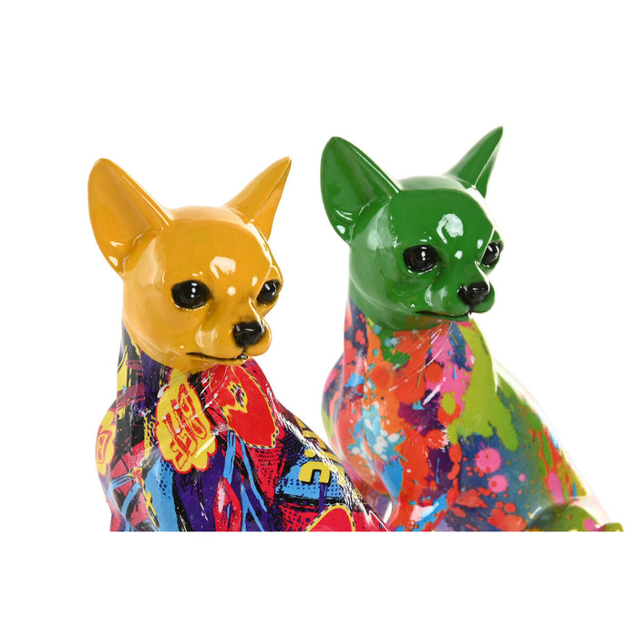 Декоративна фигурка Home ESPRIT Жълт Зелен Многоцветен Куче 12 x 9 x 17 cm (2 броя)