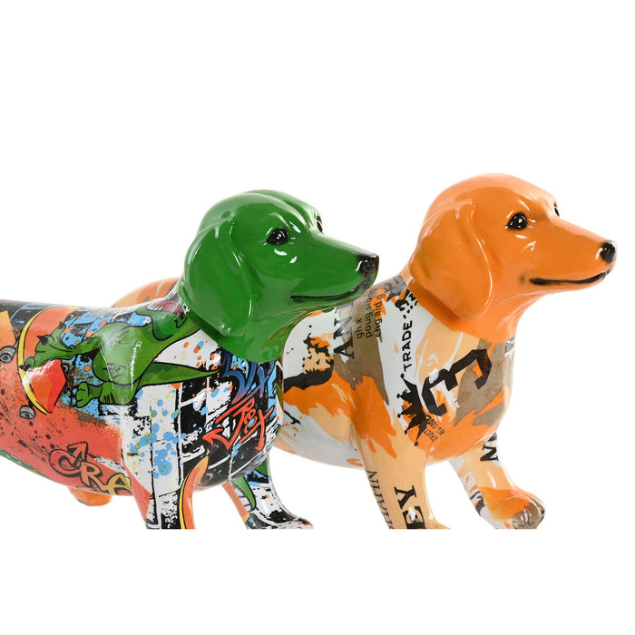 Декоративна фигурка Home ESPRIT Жълт Зелен Многоцветен Куче 20 X 6 X 11,5 CM (2 броя)