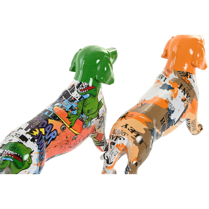 Декоративна фигурка Home ESPRIT Жълт Зелен Многоцветен Куче 20 X 6 X 11,5 CM (2 броя)
