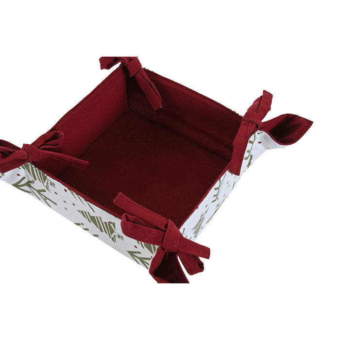 Декоративна Кошница Home ESPRIT Бял Червен Зелен Бежов Дърво Коледа 30 x 30 x 8 cm