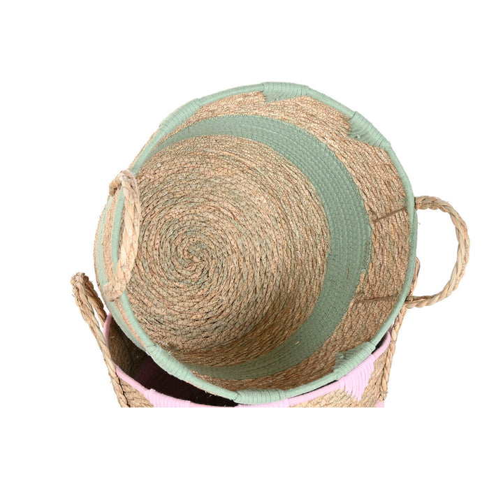 Декоративна Кошница Home ESPRIT Син Зелен Розов Естествен Детски 36 x 36 x 37 cm (3 броя)