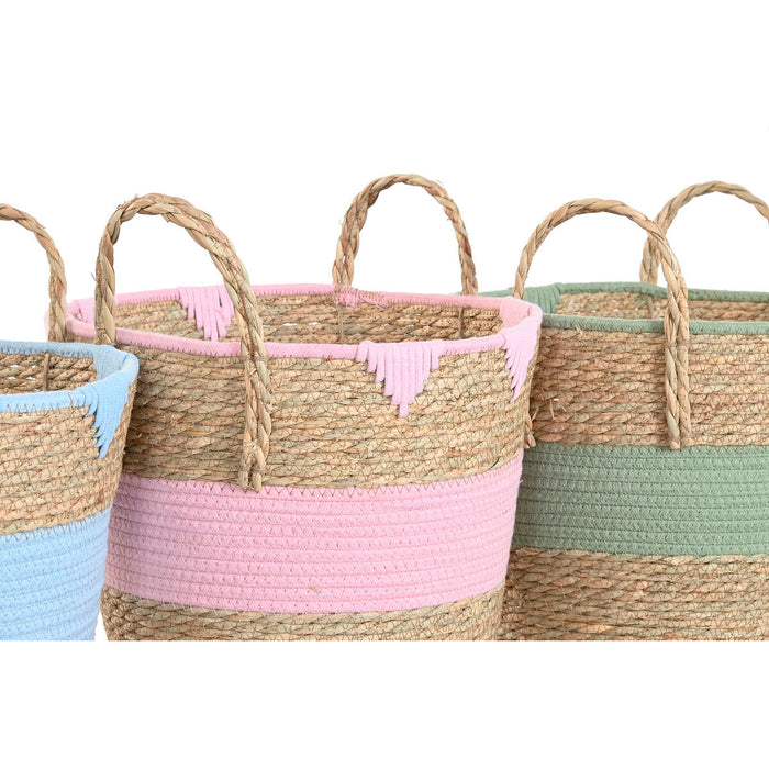 Декоративна Кошница Home ESPRIT Син Зелен Розов Естествен Детски 36 x 36 x 37 cm (3 броя)